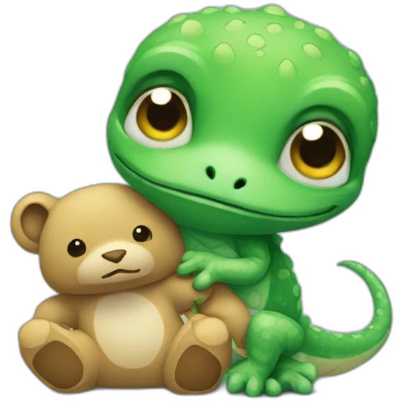 sad gecko holding teddy bear emoji