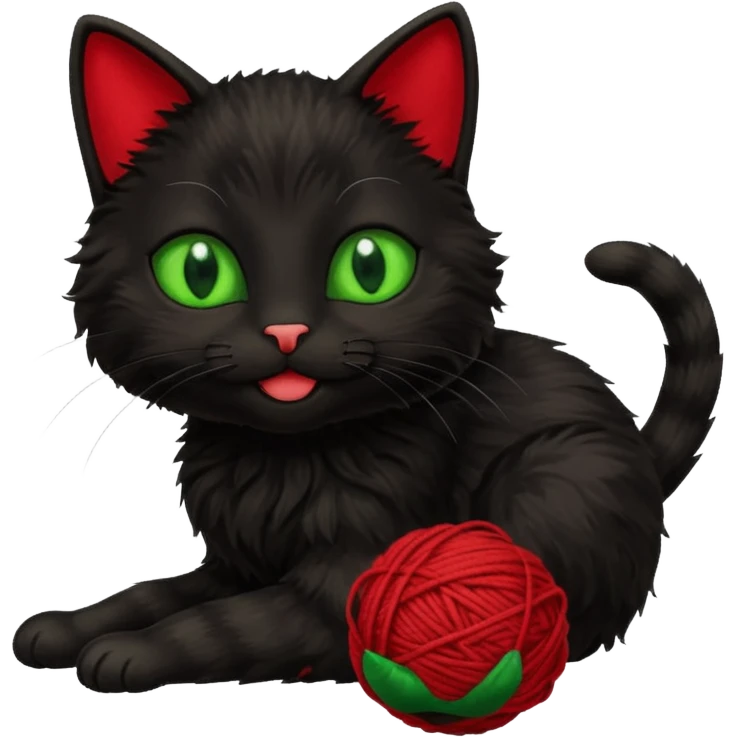 happy black cat playing with small ball of wool emoji