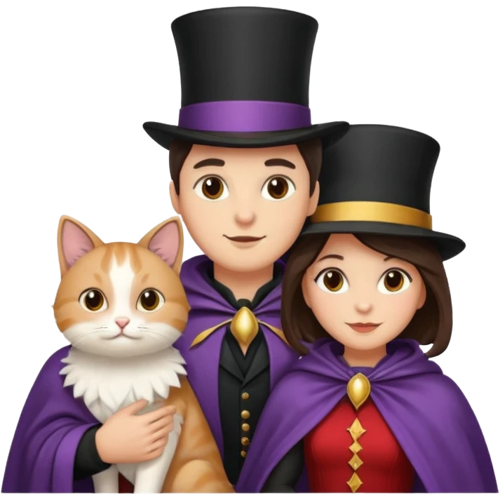 magician couple and their pet cat emoji