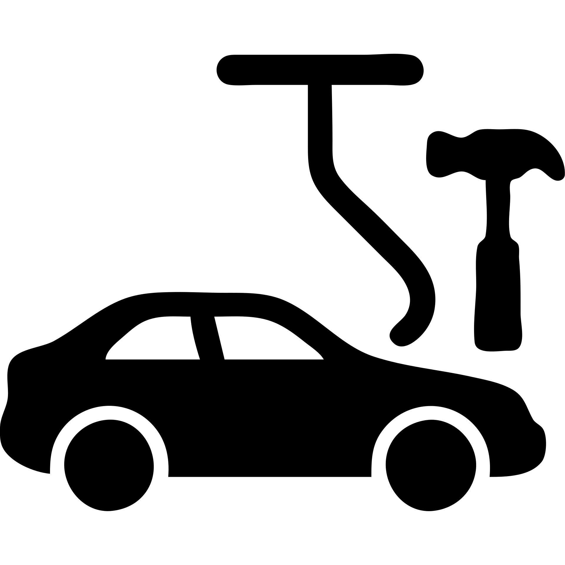 solid filled icon of an elegant car with dent repair tools including a lever and small hammer for Paintless Dent Repair (PDR) emoji