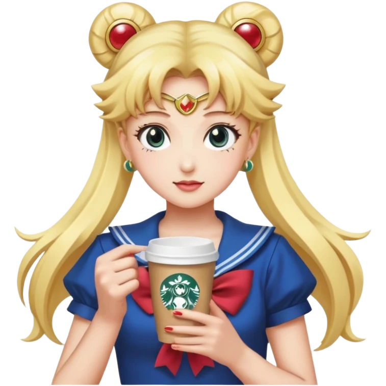 A sailor moon anime and hand and coffee and Starbucks emoji