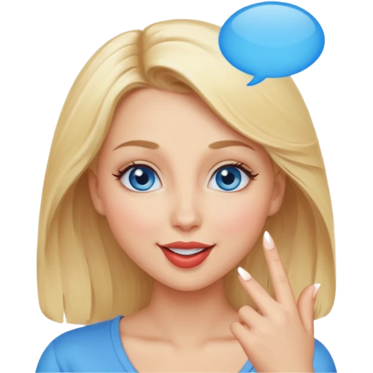 Une femme blonde yeux bleus qui envoi un bisous emoji
