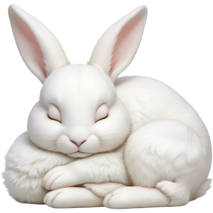 Meme-Worthy Cute Sleeping White Rabbit Portrait Emoji, Head resting peacefully with a contented smile, showcasing a delightfully compact build and a luxuriously soft pure white fur, eyes shut in a serene nap, Simplified yet hilariously adorable features, highly detailed, glowing with a soft, drowsy light, high shine, relaxed and utterly lovable, stylized with an air of playful laziness, bright and heartwarming, soft glowing outline, capturing the essence of a comically sleepy bunny, so meme-worthy it feels like it could instantly become the next viral sensation of adorable slumber! emoji