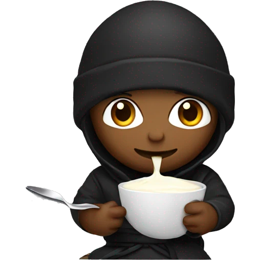 ninja eating yogurt with a spoon black beanie emoji