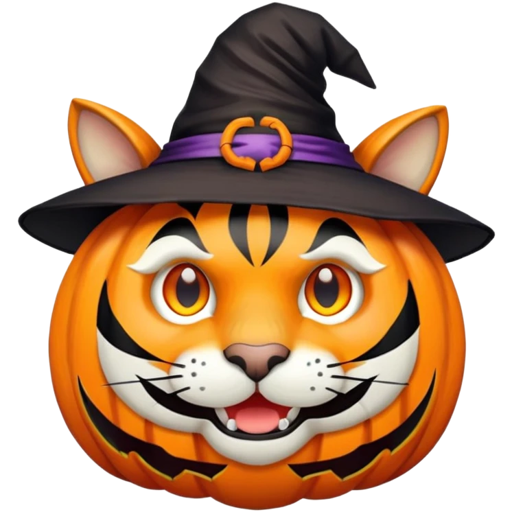 tiger face in Halloween costume with pumpkin and witch hat for Twitch emote emoji