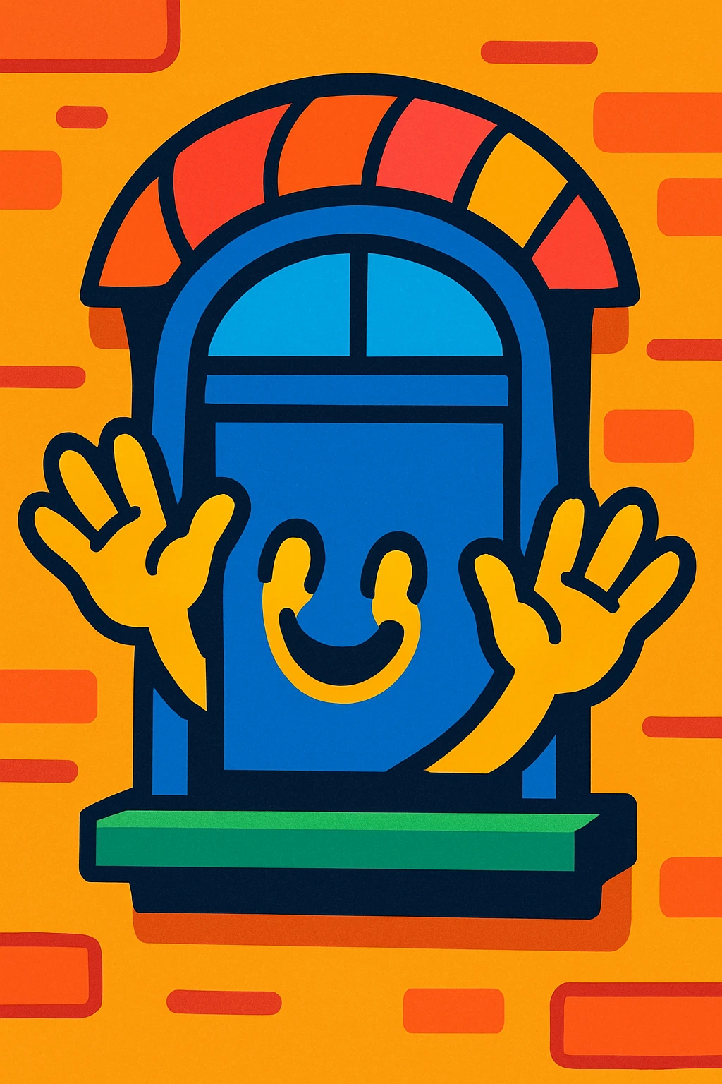 a window with hands, playful and whimsical, vibrant toon style emoji