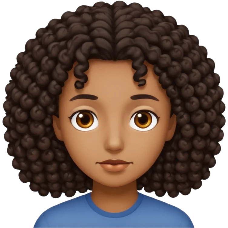 This is a cartoon-style avatar of a person with dark curly hair, brown skin, and a calm expression emoji