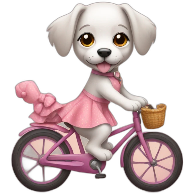 a puppy riding a  bike in a cute dress emoji