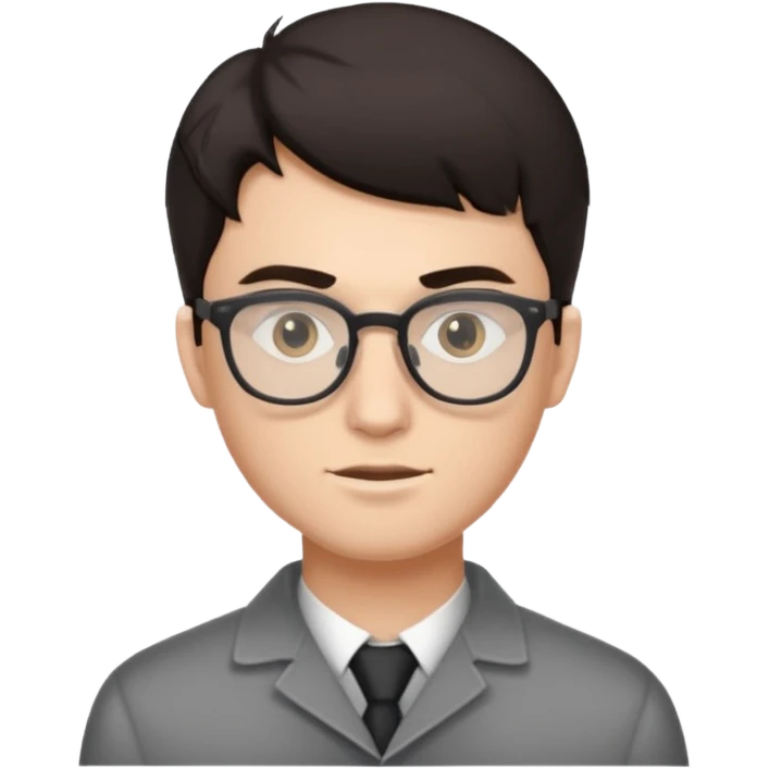 зомбы молодой мужчина с темными волосами в очках с серыми глазами в очеах з прической mob cut emoji