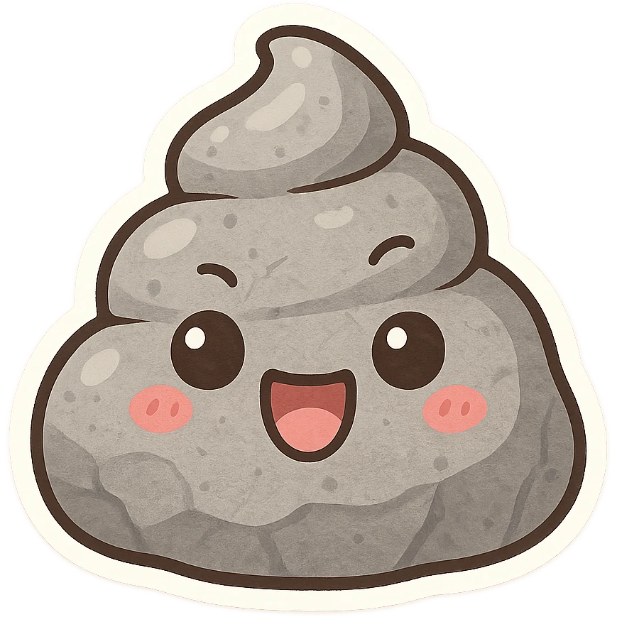 a rock shaped like a poop emoji, humorous style emoji