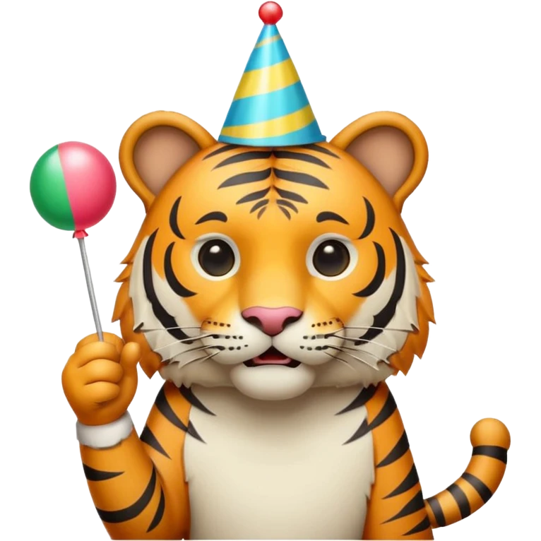 Party Tiger with a party hat and a party popper full body emoji