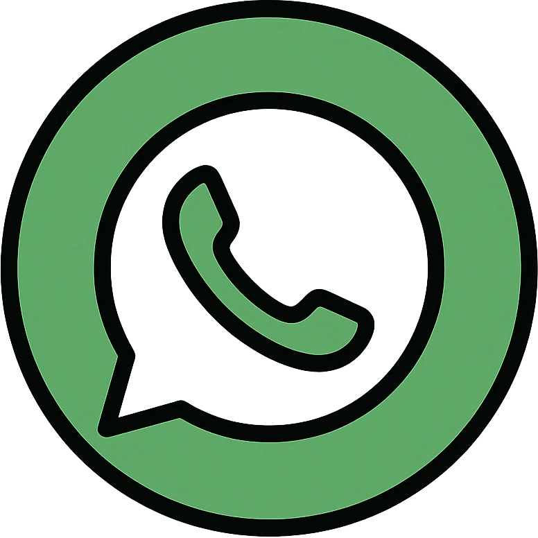 WhatsApp logo, circular shape, bold lines, green and white, simple icon emoji