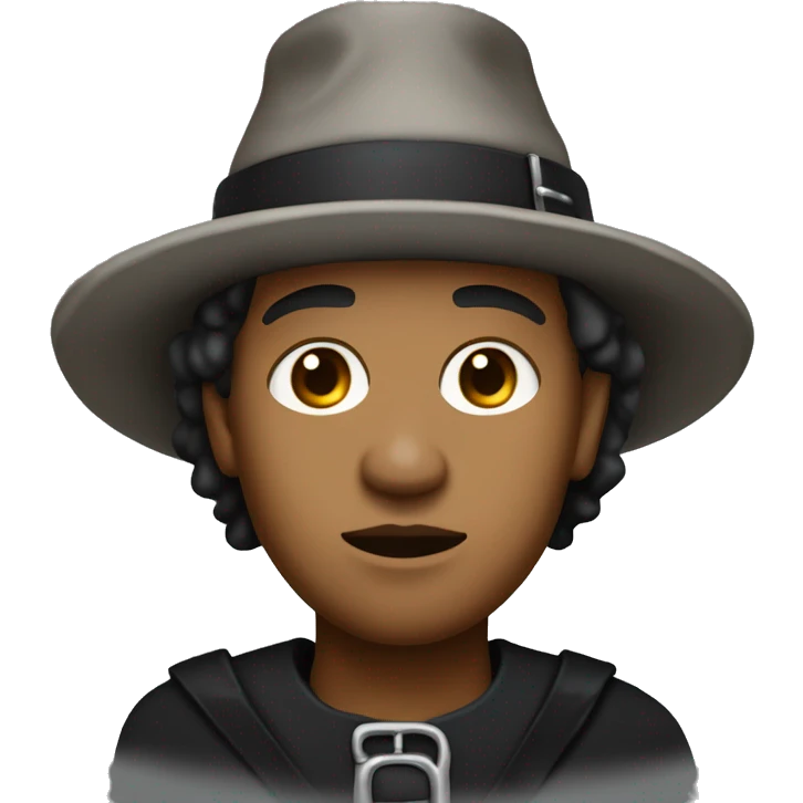 Massachusetts Bay Colony pilgrim with light skin, a black hat with a buckle on it, and somber expression emoji