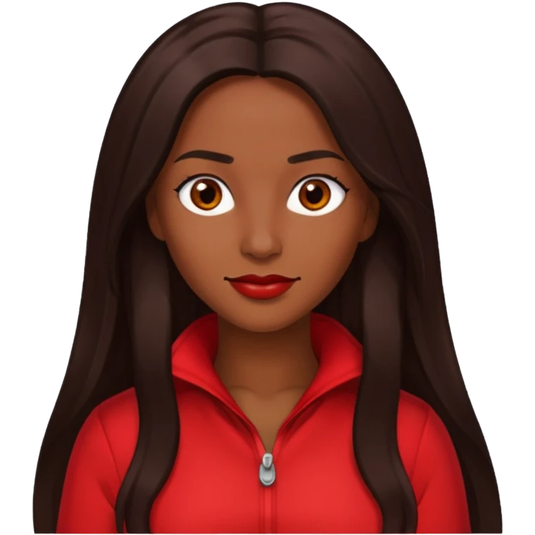 Rozonda Chilli Thomas with dark brown long hair, brown eyes, red outfit emoji