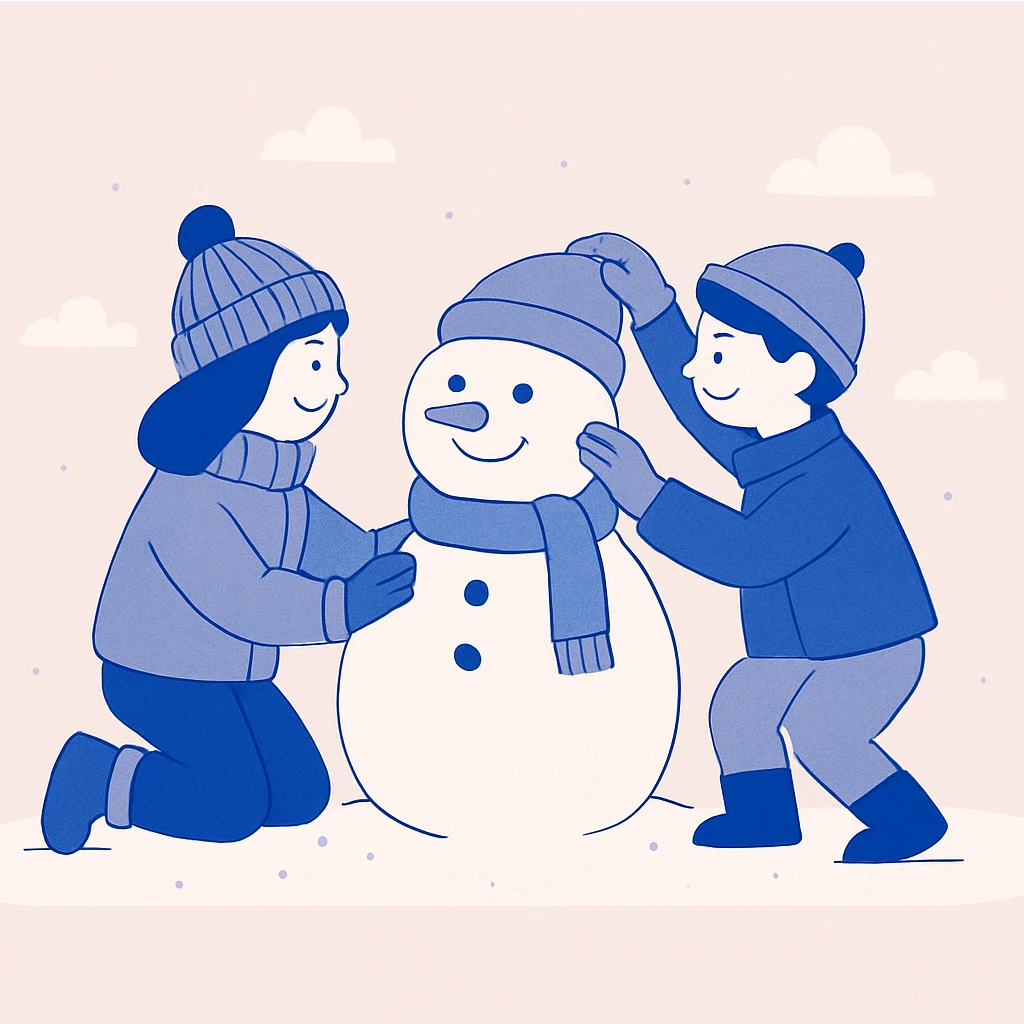 children building a snowman together emoji
