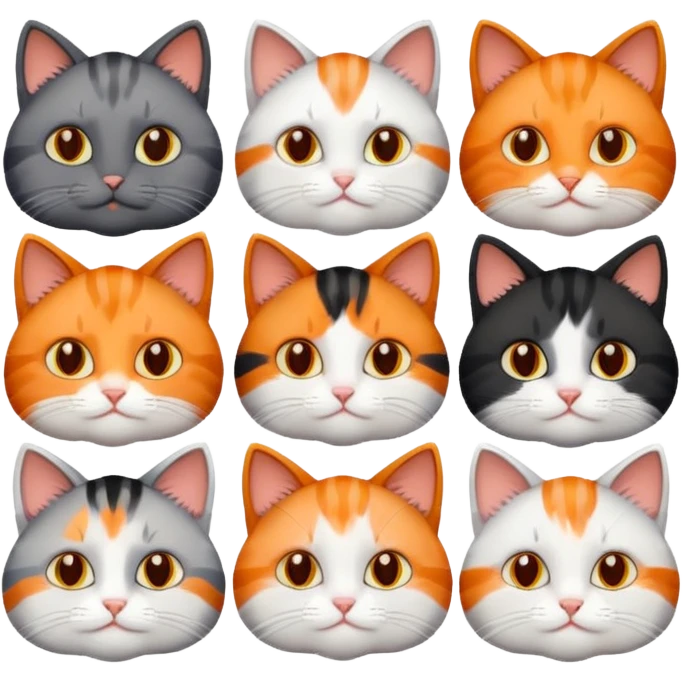6 cats with different coloured coats emoji
