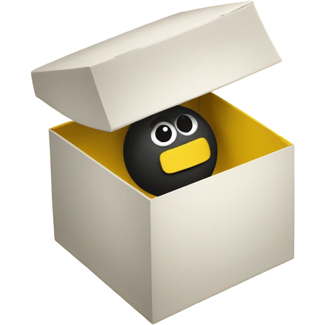 archive box with lid with a yellow person inside with only eyes visible winking emoji