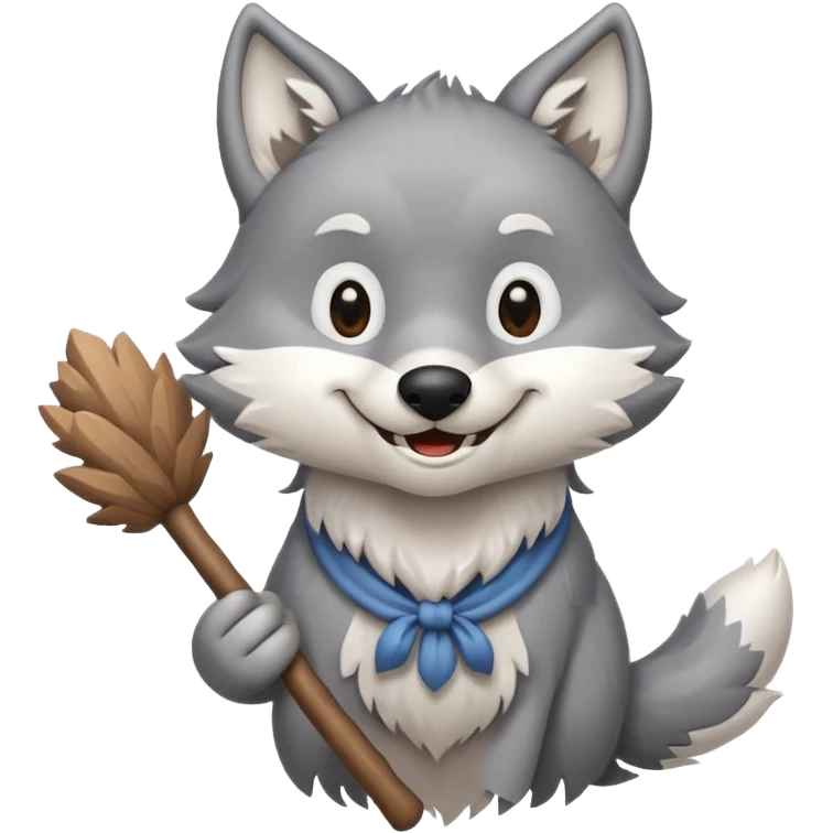 Wolf cartoon wholding wood stick  emoji