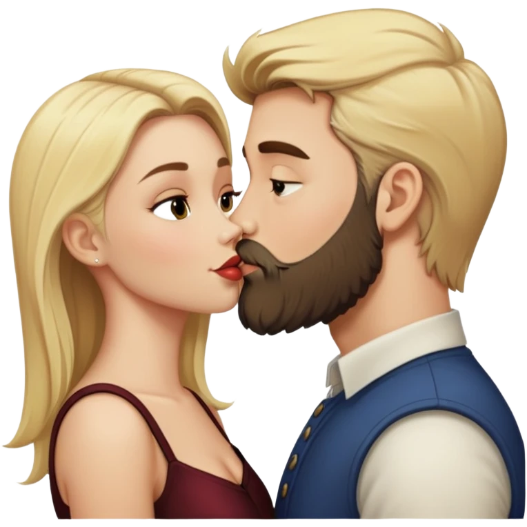Blonde haired man with a beard, kissing, dark haired lady emoji