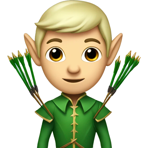 A male elf with a bow and a quiver of arrows in a green suit emoji