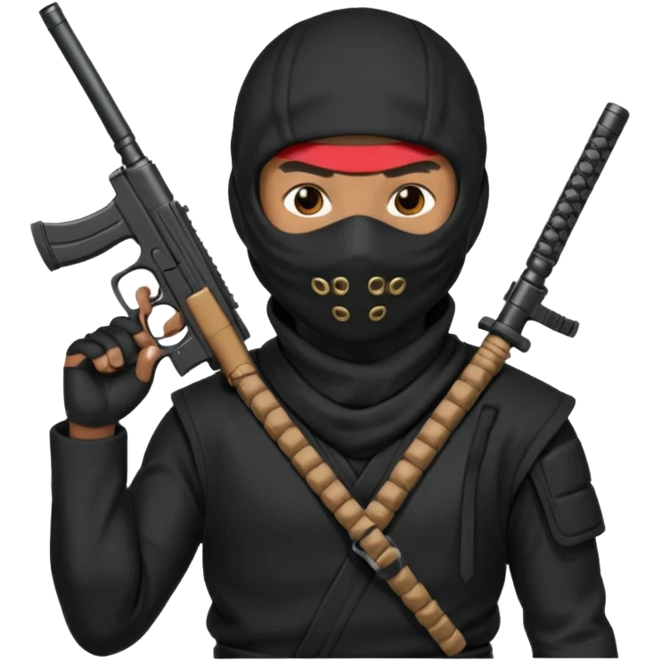 A black male in a ninja mask with a gun emoji