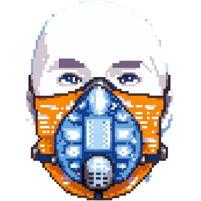 Pixelated blue VO2 max face mask with breathing tubes and valves, no person emoji