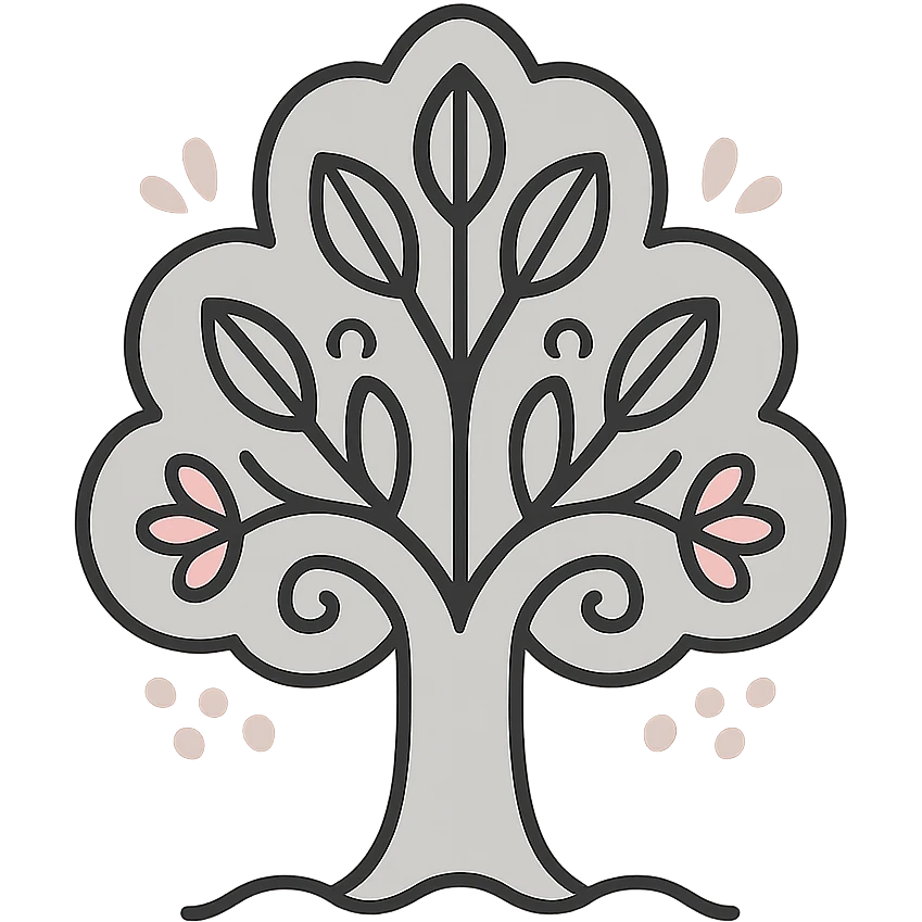 a tree in Slavic folk art style, neutral colors, minimalistic, transparent background emoji