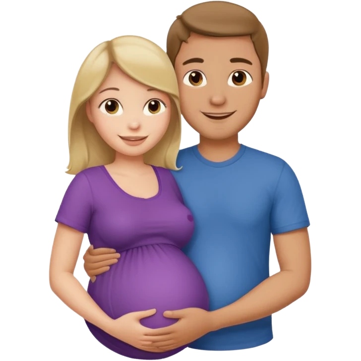 pregnant woman with her man next her with his arm around her emoji