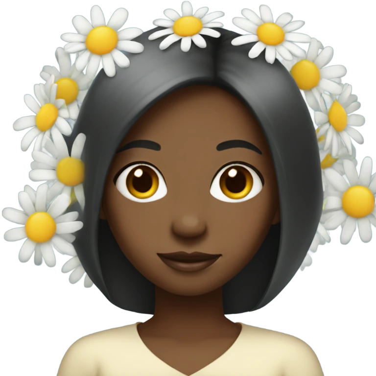 Black girl with straight hair holding Daisy flowers emoji