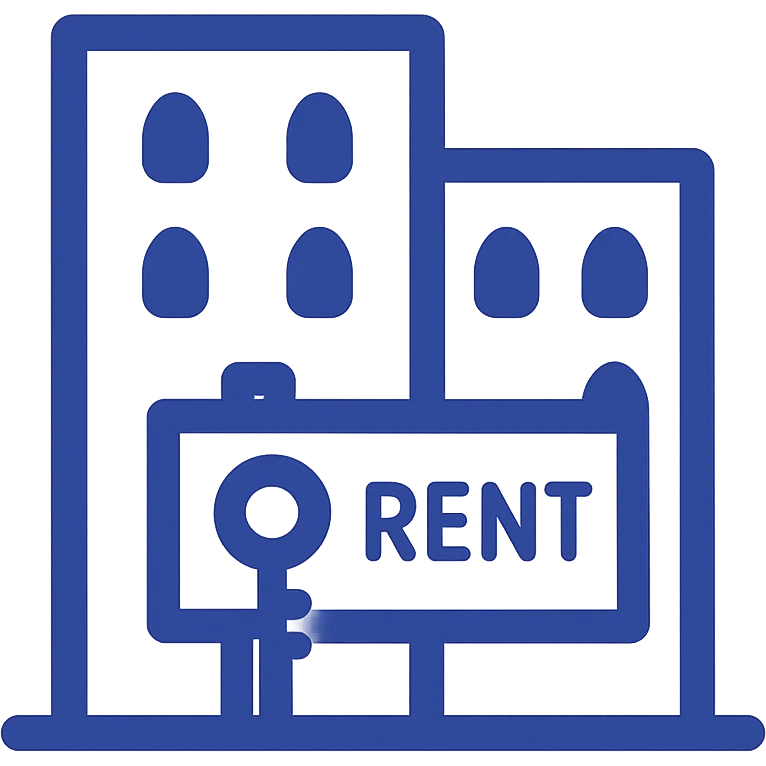 apartment rent icon, flat design, blue and gray colors emoji