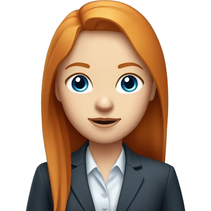 Portrait of a working modern ginger girl with long straight hair, blue eyes in business clothes emoji