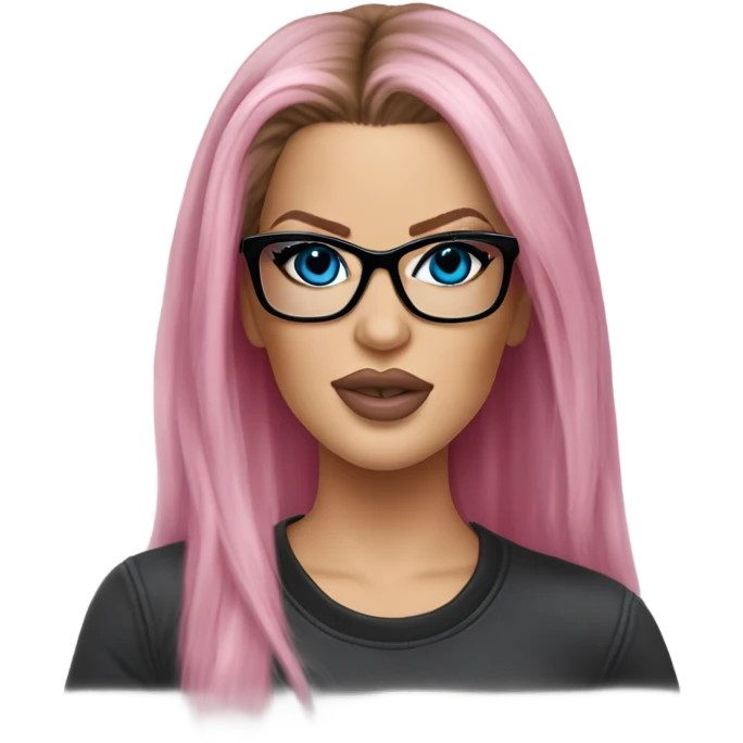 Photo Realistic khloe kardashian stylish pink hair BLUE eyes and glasses rock chick emoji