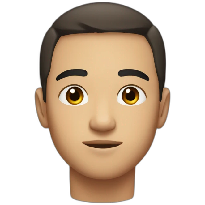 half asian half caucasian 21 year old man with very short dark brown hair wearing crewneck emoji
