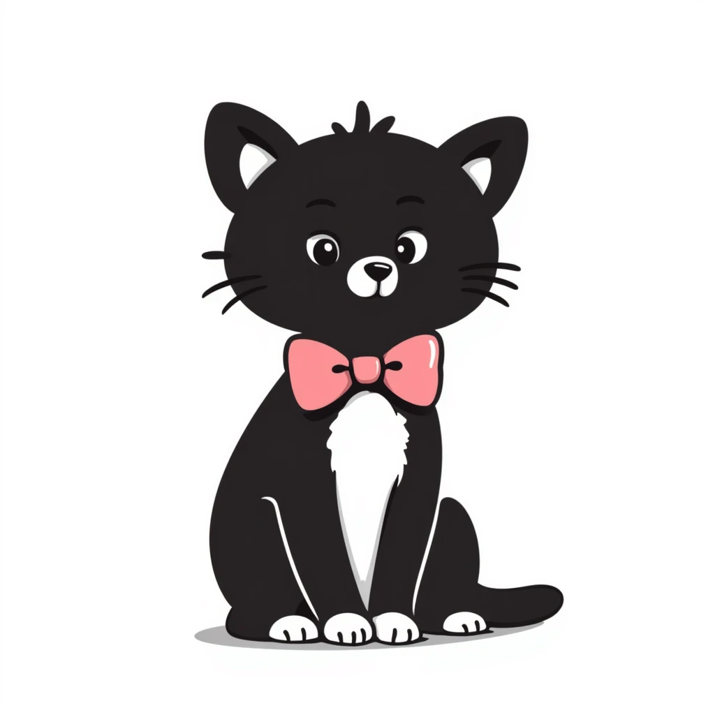 hand-drawn doodle of a kitten with a pink bow emoji