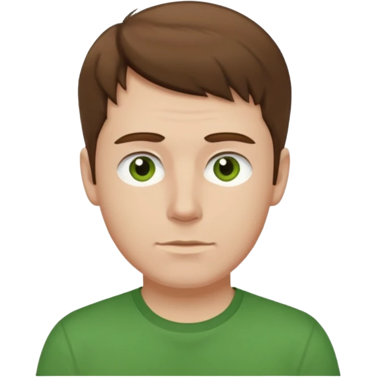a self asured white male. brown hair. green t-shirt. blue background emoji