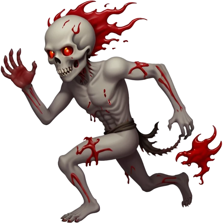 Demons covered in blood and guts. Full body running to the right. In the style of your bleeding skull art emoji
