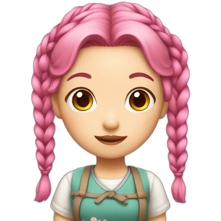 Pink-haired Asian girl with braided pigtails emoji