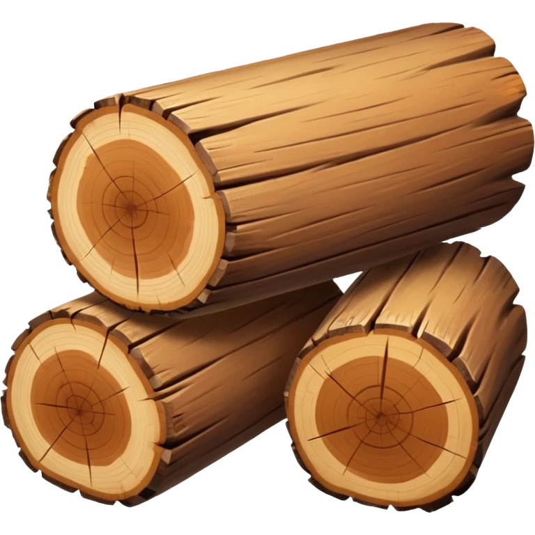 two logs, one propped up sideways on the bottom log, with a sparkle in the foreground. the log should not have a hole in the center. two logs only. emoji