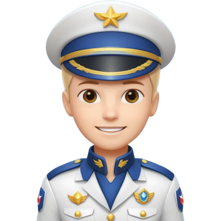 cute spaceship captain portrait, head and shoulders only, futuristic captain uniform collar, captain badge, confident smile, 3D cartoon, mobile game icon style, clean background, no text, no watermark
 emoji