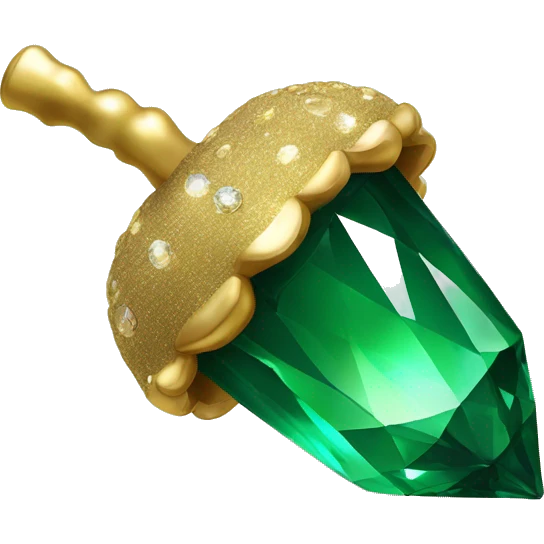 sparkling emerald Acorn like diamond with stem made of gold emoji