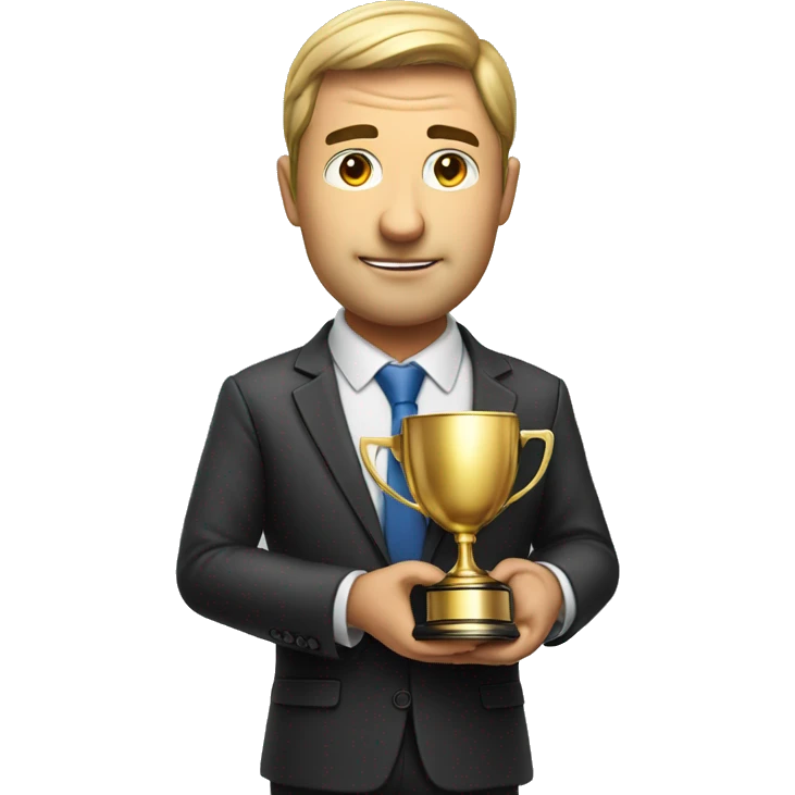 Photorealistic serious businessman with trophy in his hand emoji
