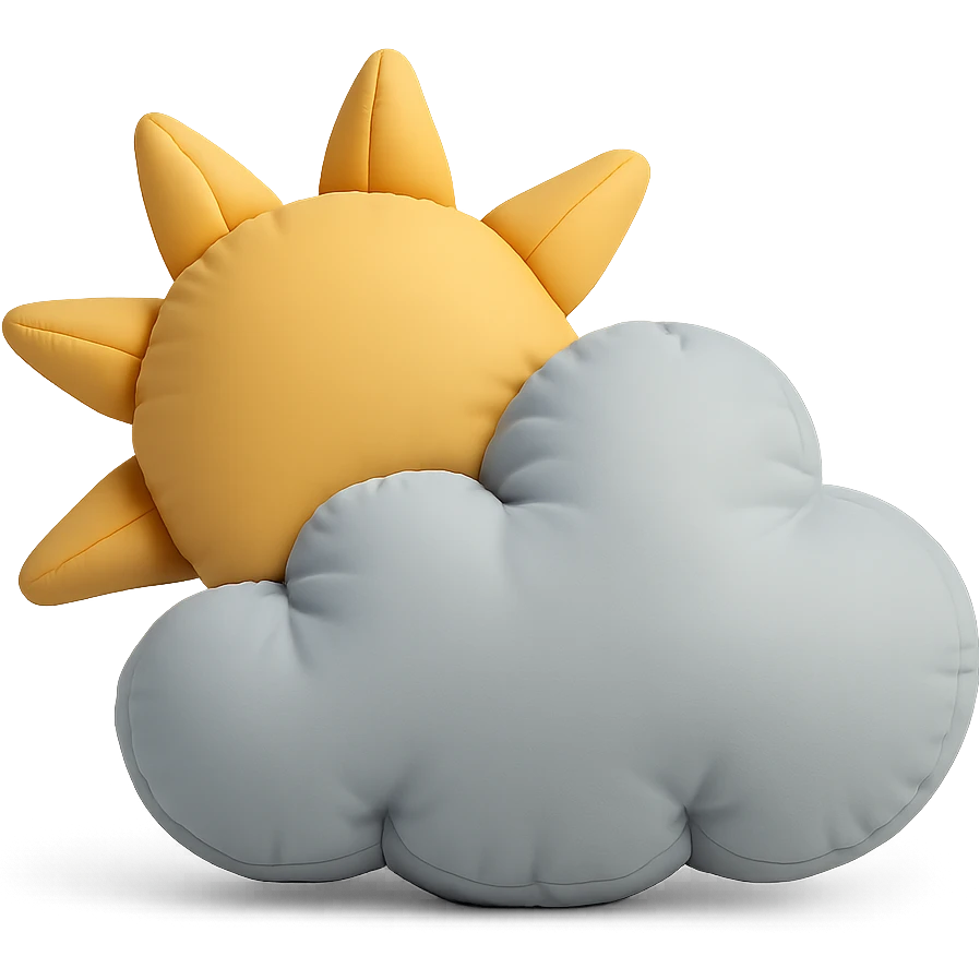 partly cloudy weather with soft sun and fluffy cushion cloud together, cushion style emoji