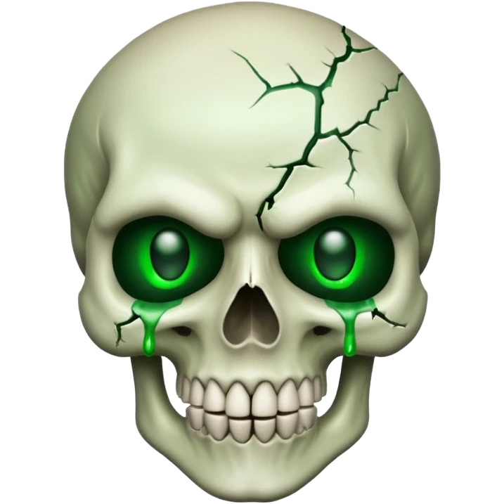 Bleeding skull with glowing green eyes and a sinister smile emoji