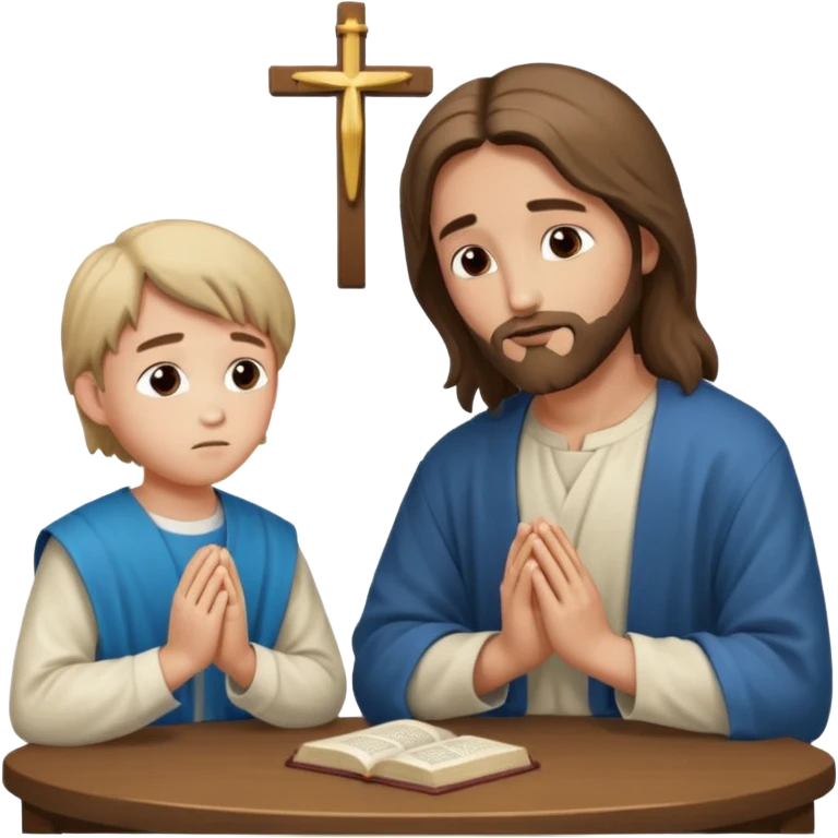 jesus en la mesa orando con una adolescente emoji