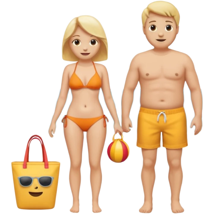 Ein Emoji, das ein älteres Paar am Strand zeigt: die Frau sehr schlank mit mittellangem, blondem Haar im Bikini, der Mann mit dickem Bauchz in Badeshorts. Beide sind im Ruhestand und liegen entspannt in Liegestühlen, um sich vom Stress des Rentnerlebens zu erholen mit sonnenschirm emoji