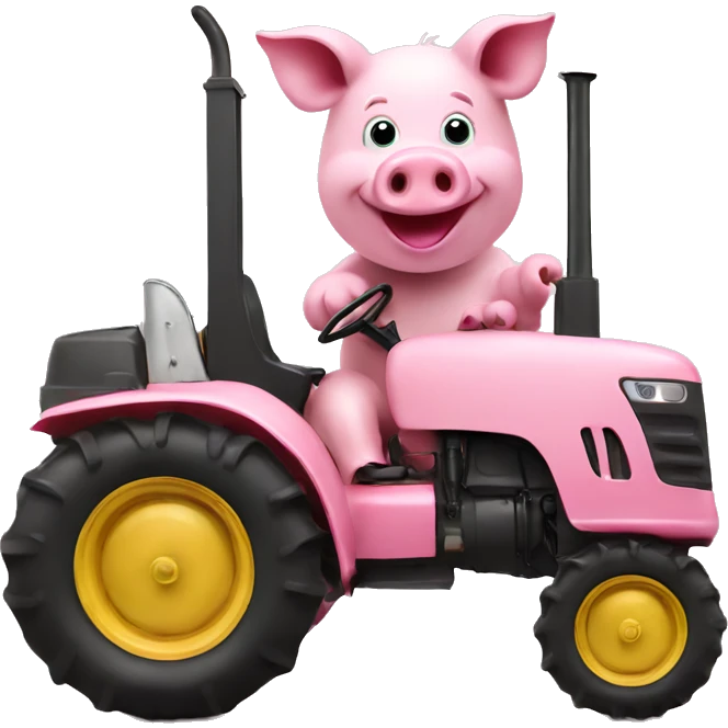 Pink pig driving tractor emoji