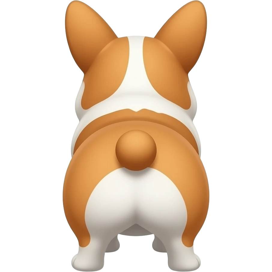 A corgi facing the camera and showing his butt emoji