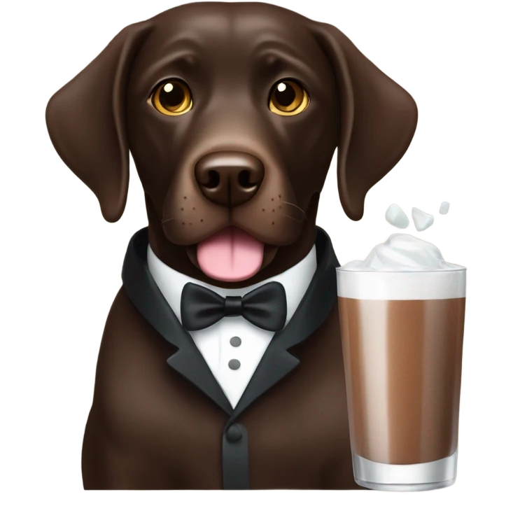 Chocolate lab, tuxedo, serving drinks emoji