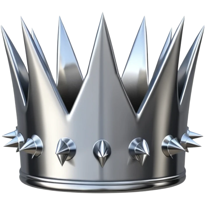 A spiked crown emoji made of silver chrome, sharp yet rounded metallic spikes, glossy reflections, aggressive luxury swag aesthetic, iOS emoji style, centered, clean white background emoji