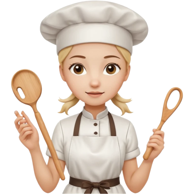 Young female pastry chef - single ponytail, apron, wearing a white hat, holding a rolling pin emoji